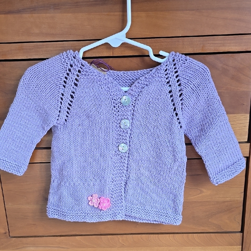 Handknit Lavender Baby Cardigan
